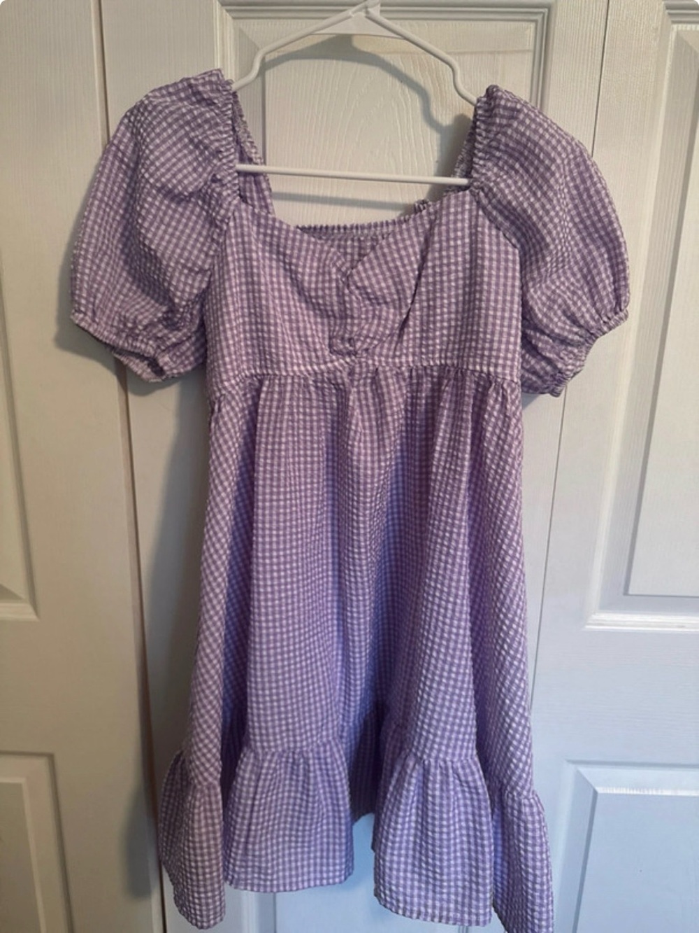 Lavender Gingham Puff Sleeve Dress